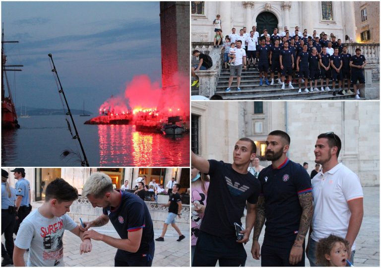 FOTO: Igrači Hajduka stigli u Grad, navijači ih pozdravili bakljadom s Porporele