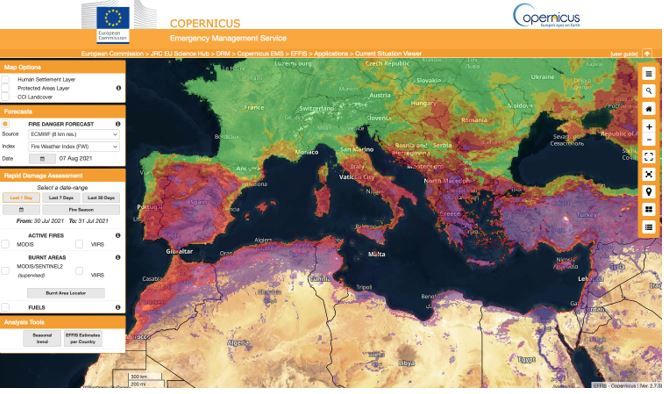 Istočnim Mediteranom haraju požari – dim se vidi sa satelita, CAMS prognozira ekstremnu opasnost do 7. kolovoza