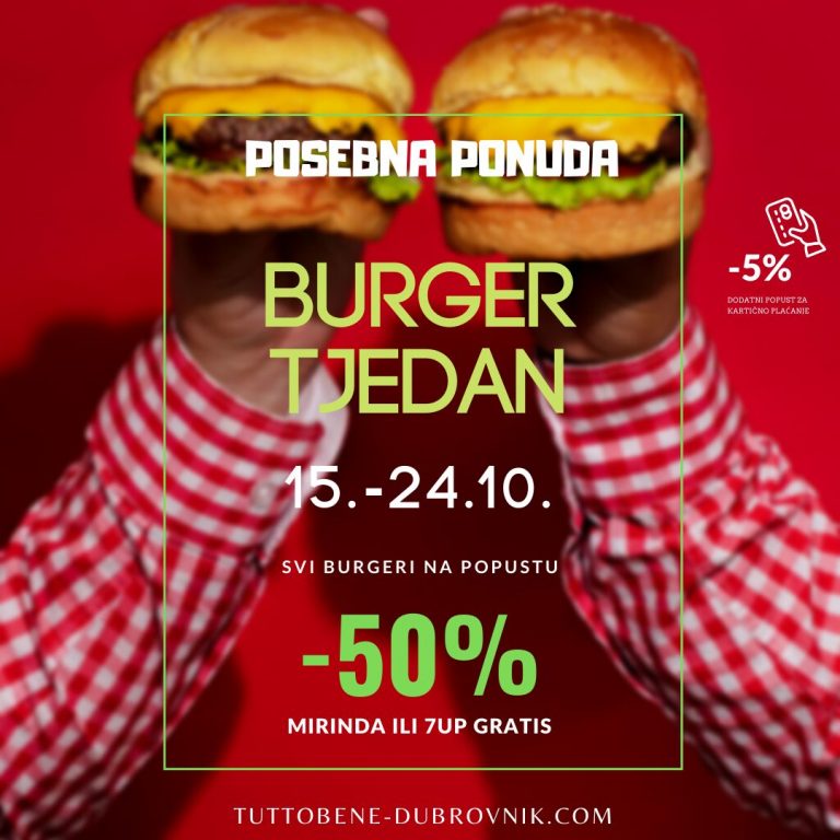 Burger tjedan u TuttoBene – svi Burgeri na -50%, gratis gazirano piće