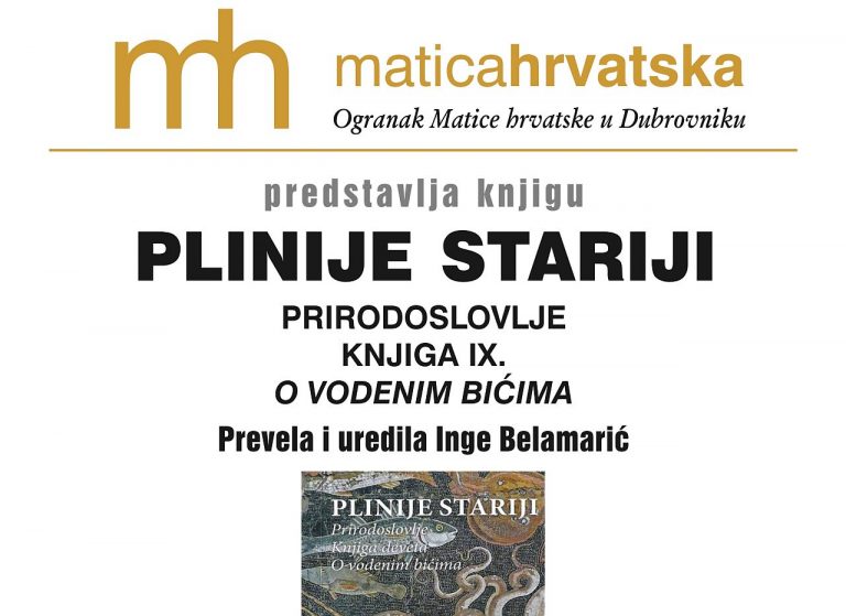 Predstavljanje knjige PLINIJE STARIJI: PRIRODOSLOVLJE, knjiga deveta, ”O vodenim bićima”