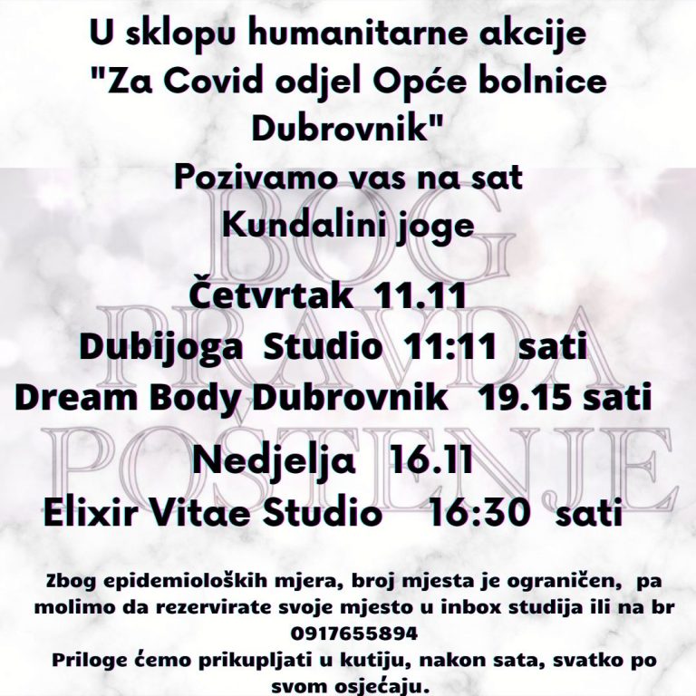Isprobajte kundalini jogu i pomozite covid odjelu dubrovačke bolnice