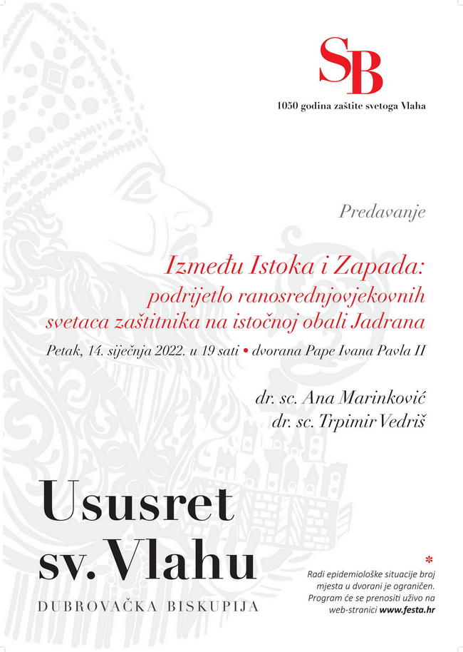 Tribine “Ususret sv. Vlahu”: prvo predavanje u petak 14. siječnja