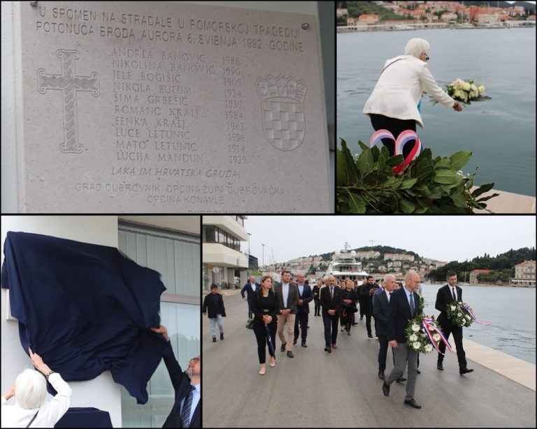 FOTO/ U dubrovačkoj luci otkrivena spomen ploča za stradale na “Aurori”, preživjela Luce Popović dirljivo ispričala svoje bolno sjećanje