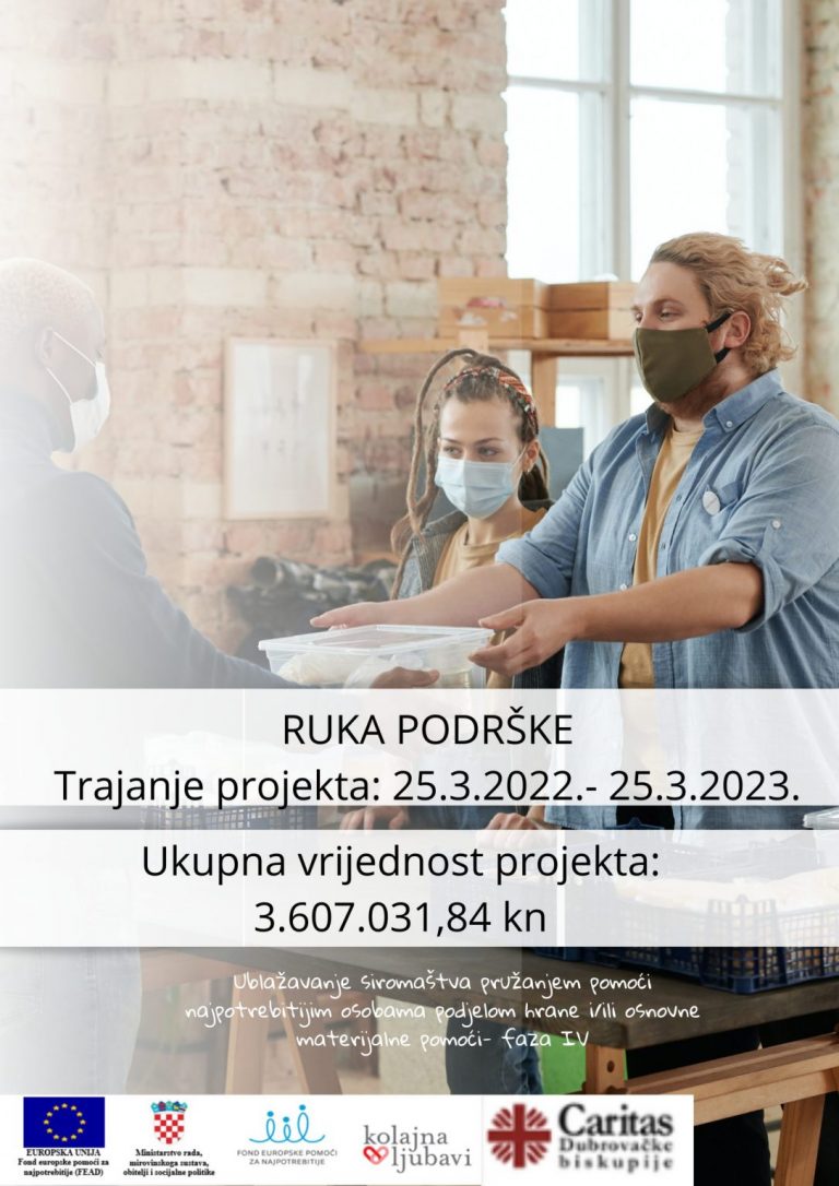 RUKA PODRŠKE: Najpotrebitijim  pojedincima iz Dubrovnika, Metkovića, Sinja i Imotskog godinu dana pomoći