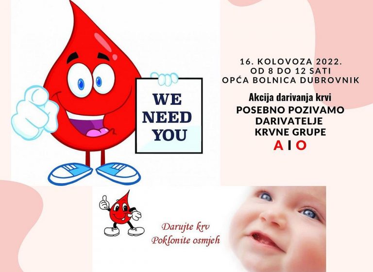 AKCIJA DARIVANJA KRVI: posebno se pozivaju darivatelji krvnih grupa A i O