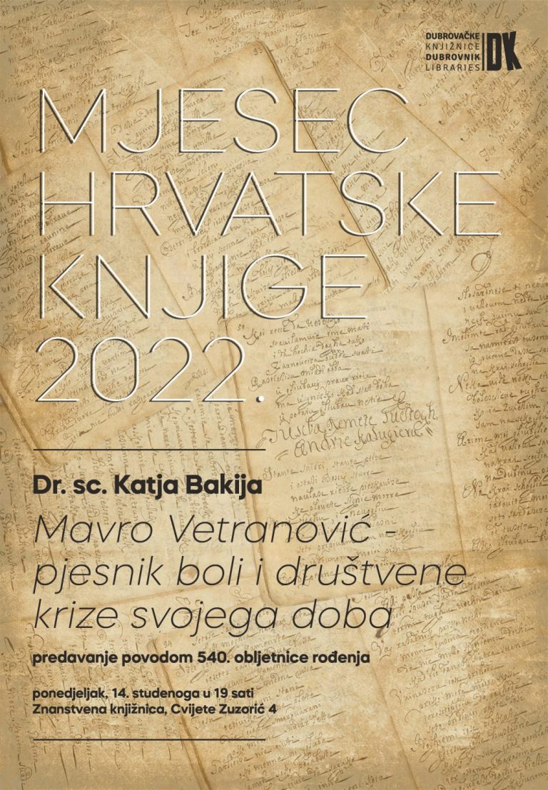 Predavanje povodom 540. godišnjice rođenja Mavra Vetranovića