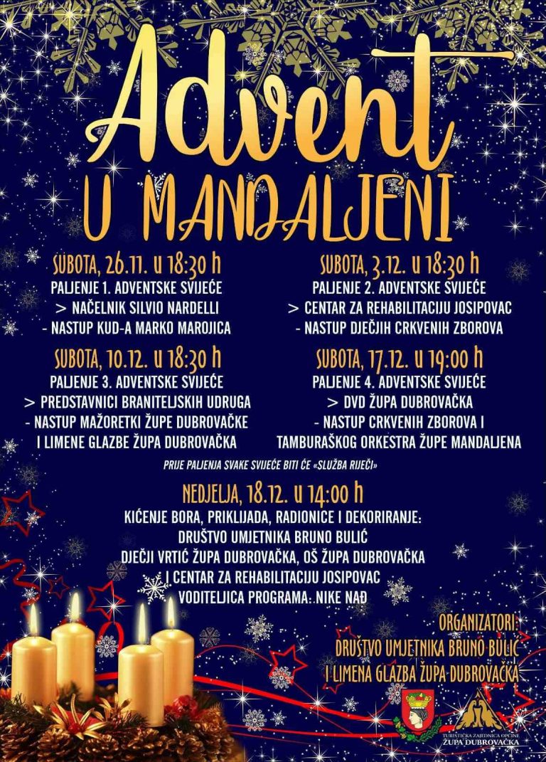 Advent u Mandaljeni – paljenje prve svijeće uz nastup KUD-a Marko Marojica