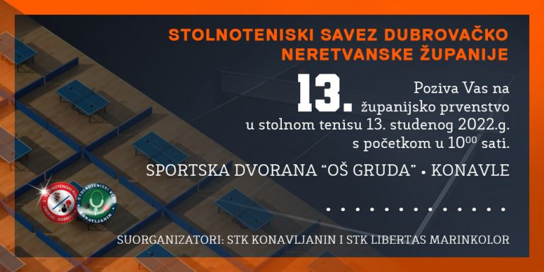 Prijavite se na 13. Županijsko prvenstvo u stolnom tenisu