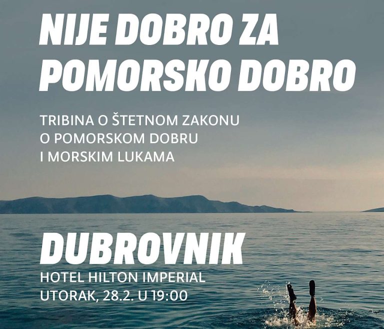 Javna tribina “Nije dobro za pomorsko dobro” na Korčuli i u Dubrovniku