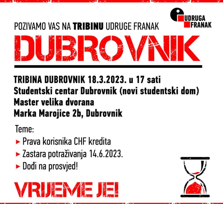 Udruga Franak poziva na javnu tribinu: Ne ostavljajte svoj novac bankama