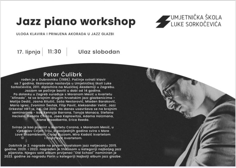 Besplatna radionica i koncert najboljeg hrvatskoj jazz pijanista, Petra Ćulibrka