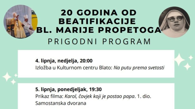 Blato: Program uz 20. obljetnicu beatifikacije bl. Marije Propetog Petković