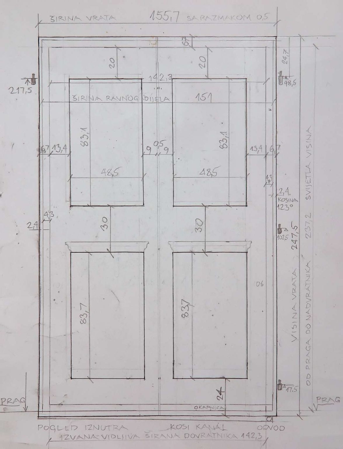 Tehnički crtež vrata, skica