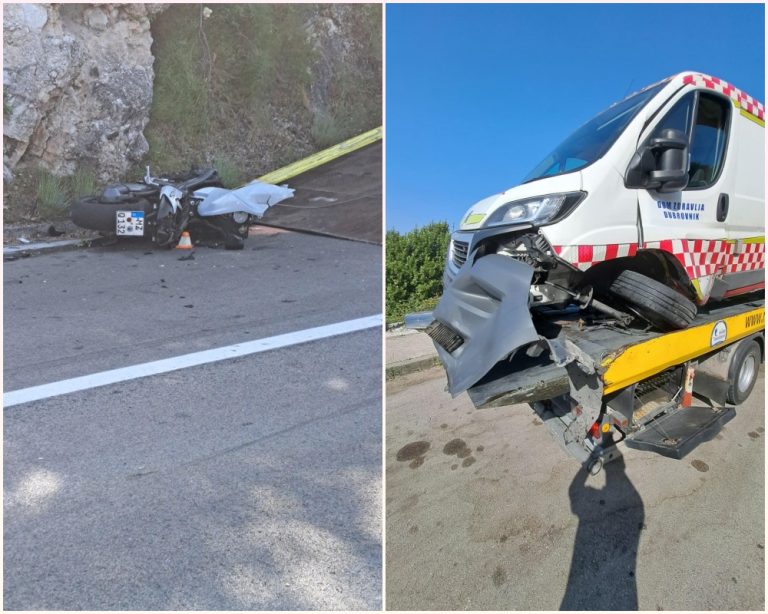PROMETNA NA OBODU Motor podletio pod sanitetsko vozilo Doma zdravlja, motociklist prije udara skočio s motora