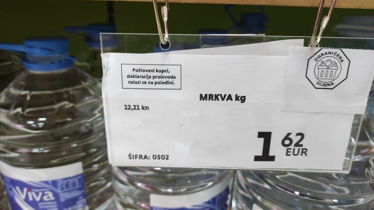 Ograničena cijena mrkve je 0,89 eura, ali u Dubrovniku se prodaje za skoro pa duplo