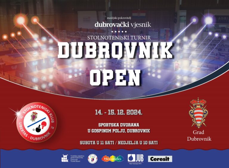 Za vikend u Gospinom polju međunarodni stolnoteniski turnir Dubrovnik Open 2024.