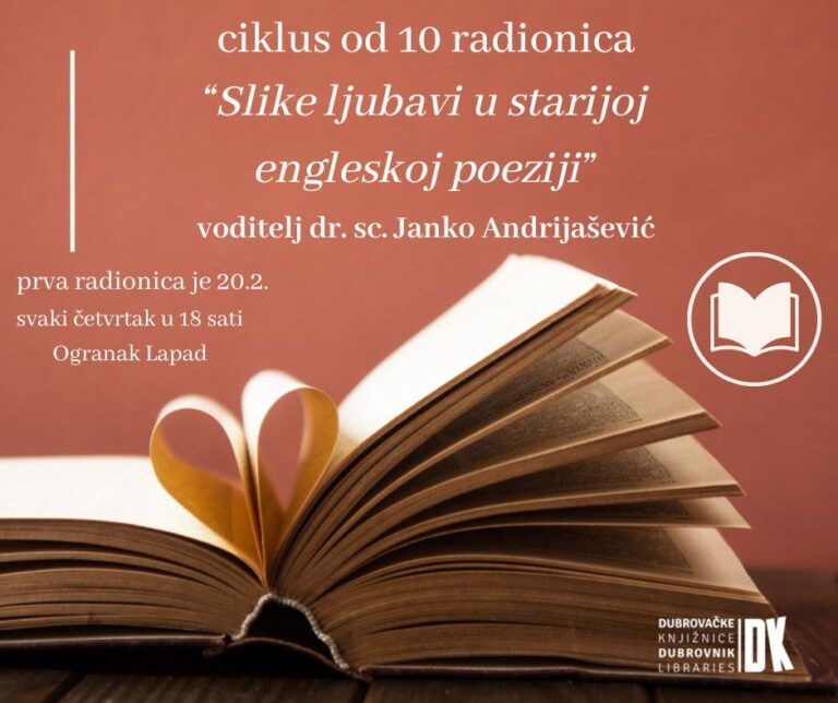 Ciklus od 10 radionica u Ogranku Lapad: Slike ljubavi u starijoj engleskoj poeziji