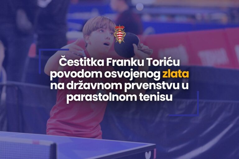 Čestitka gradonačelnika Franku Toriću za osvajanje zlatne medalje na državnom prvenstvu u parastolnom tenisu