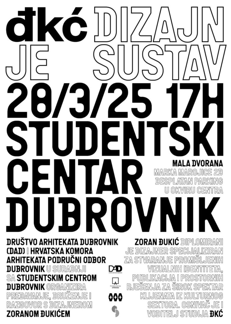 DIZAJN JE SUSTAV Predavanje dizajnera Zorana Đukića ovog petka u Studentskom domu