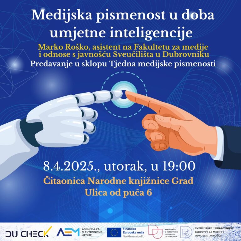 Tjedan medijske pismenosti: Pridružite se predavanju ‘Medijska pismenost u doba umjetne inteligencij