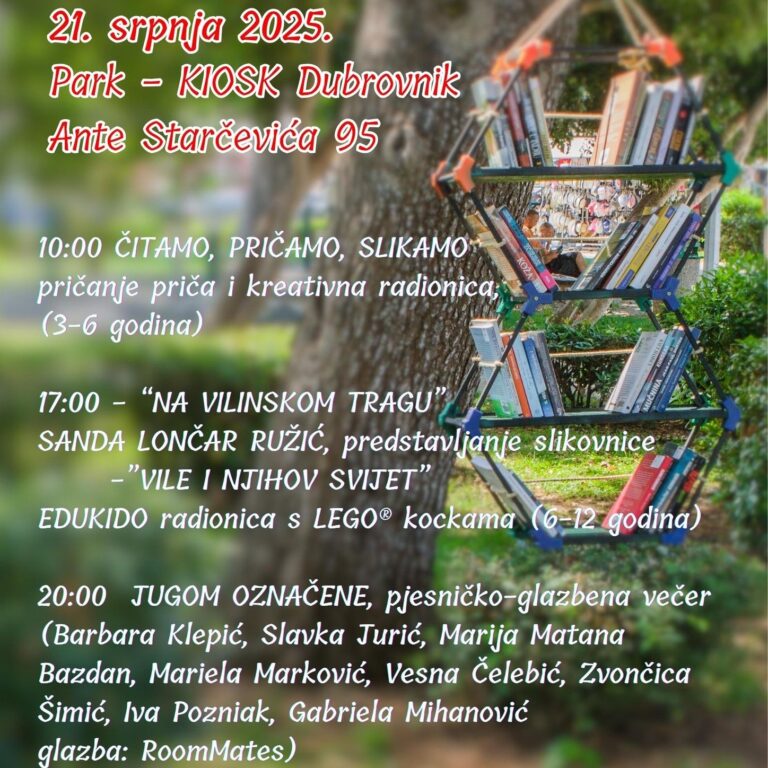 U PONEDJELJAK KRAJ KIOSKA DUBROVNIK: Srpanjske Knjige pod stablima ugostit će Sandu Lončar Ružić i pjesnikinje Jugom označene