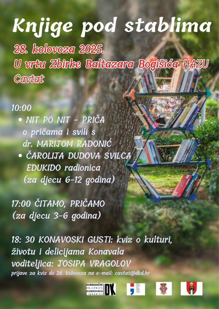 U CAVTATU Knjige pod stablima ovoga četvrtka bit će u znaku Konavala; priče o svili, Edukido radionica i kviz “Konavoski gusti”