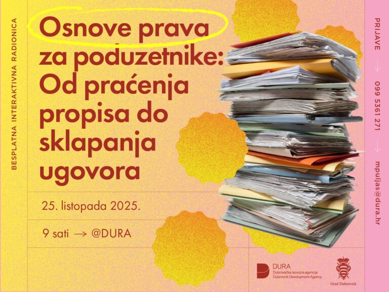DURA poziva na radionicu “Razvoj pravnih kompetencija poduzetnika – osnovni program „Praćenje propisa i sklapanje ugovora“