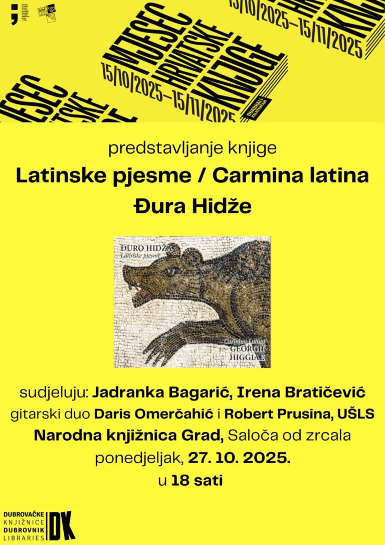 Jadranka Bagarić i Irena Bratičević predstavljaju “Latinske pjesme / Carmina Latina Đura Hidže”