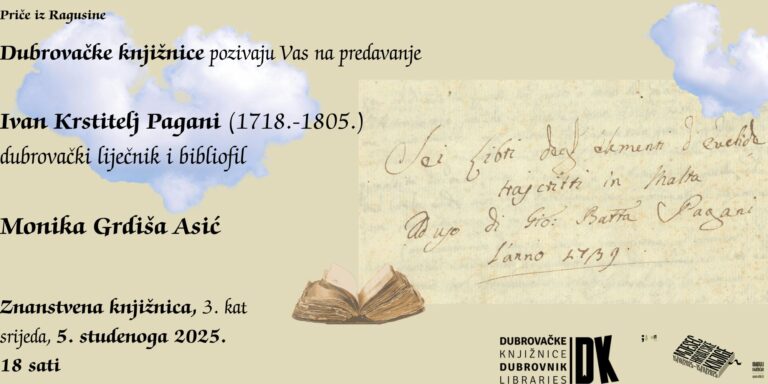 Predavanje Monike Grdiša Asić povodom 220. obljetnice smrti dubrovačkog liječnika i bibliofila Ivana Krstitelja Paganija (1718.-1805.)