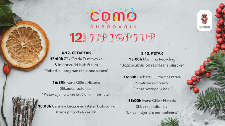 Centar za djecu, mlade i obitelj Dubrovnik otvorio prijavnice za 12. Dubrovački zimski festival i aktivnosti TIP TOP TUP