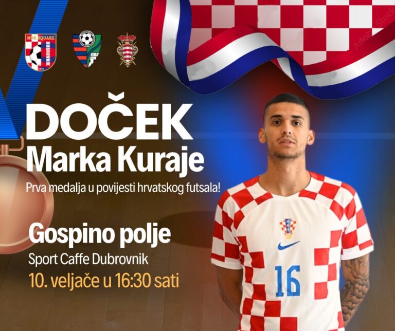 Doček Marka Kuraje, brončanog reprezentativca Hrvatske u futsalu, u utorak u Gospinom polju