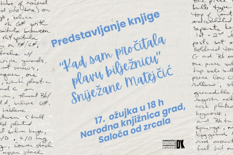 Predstavljanje knjige „Kad sam pročitala plavu bilježnicu“ Sniježane Matejčić u Dubrovačkim knjižnicama