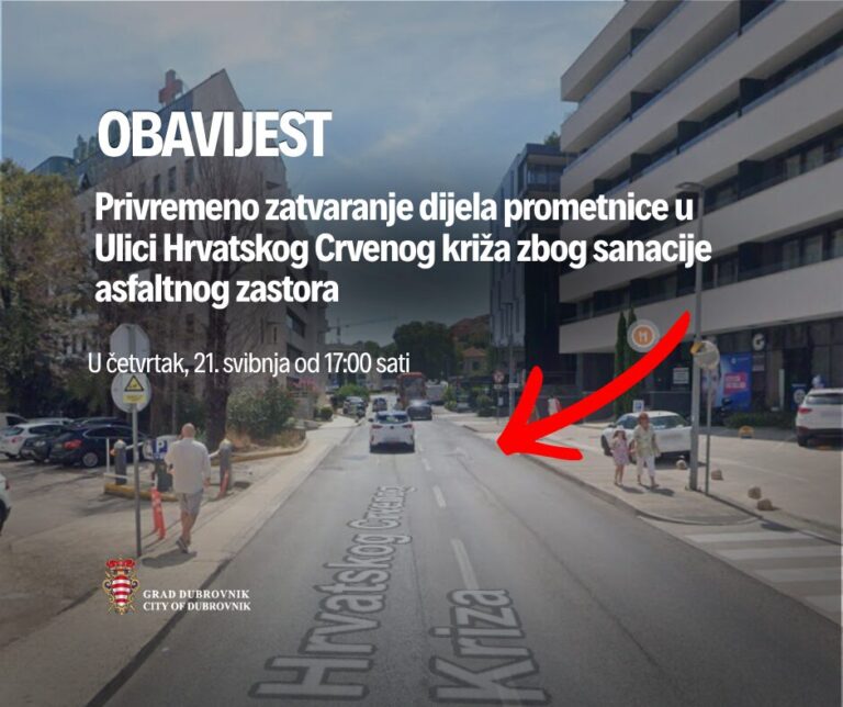 Privremeno zatvaranje dijela prometnice u Ulici Hrvatskog Crvenog križa zbog sanacije asfaltnog zastora