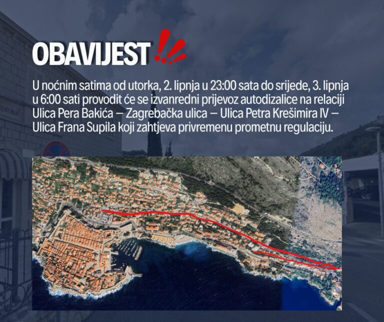 U noći s utorka na srijedu izvanredni prijevoz i posebni prometni režim zbog radova na hotelu Argentina
