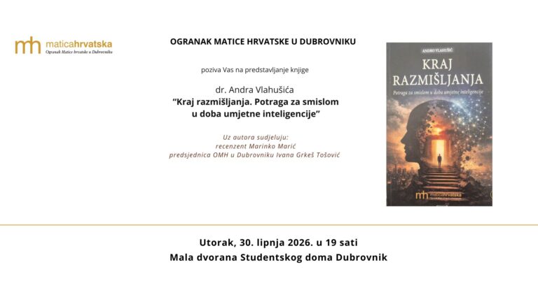 Promocija knjige Andra Vlahušića o suživotu čovjeka i umjetne inteligencije idućeg utorka u Studentskom domu