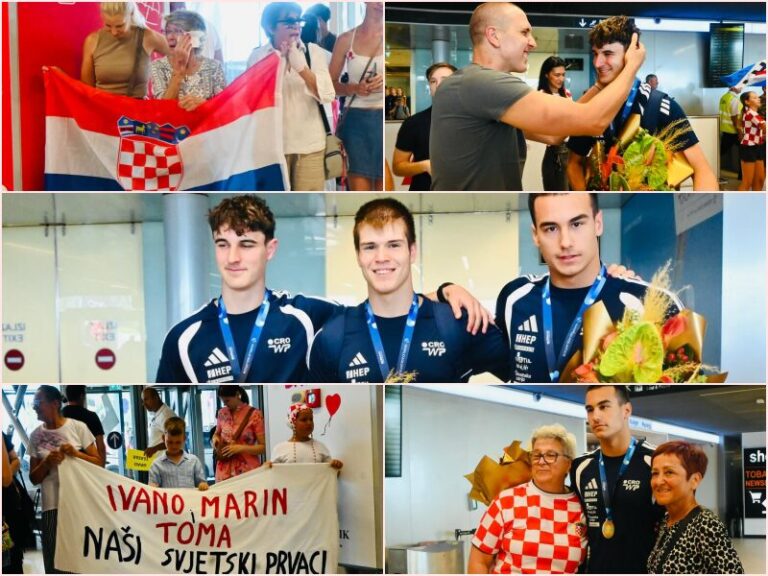 FOTO/ IVANO, TOMA I MARIN STIGLI U GRAD Pjesma, veselje i pokoja suza radosnica za svjetske prvake  na aerodromu